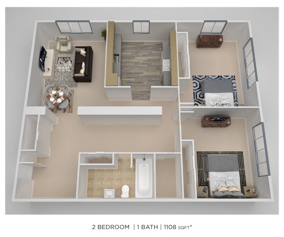 Two Bedroom - 1,108 sqft floor plan