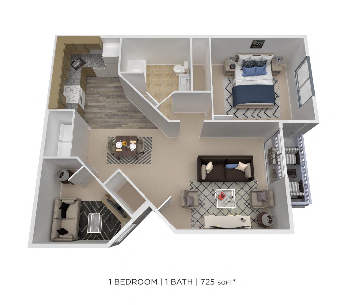 One Bedroom - 725 sqft floor plan