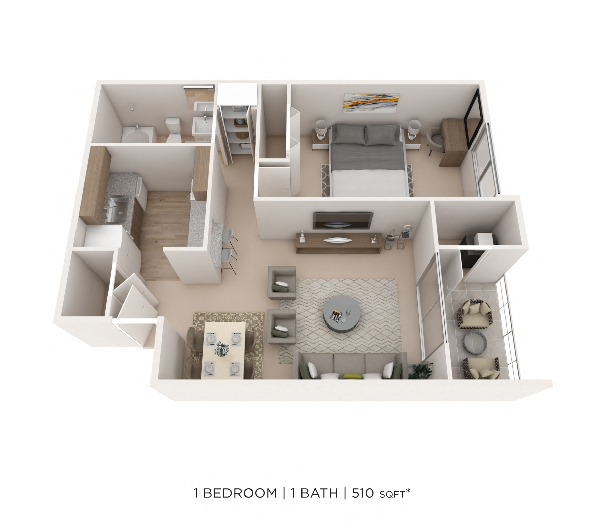 One Bedroom - 510 sqft floor plan