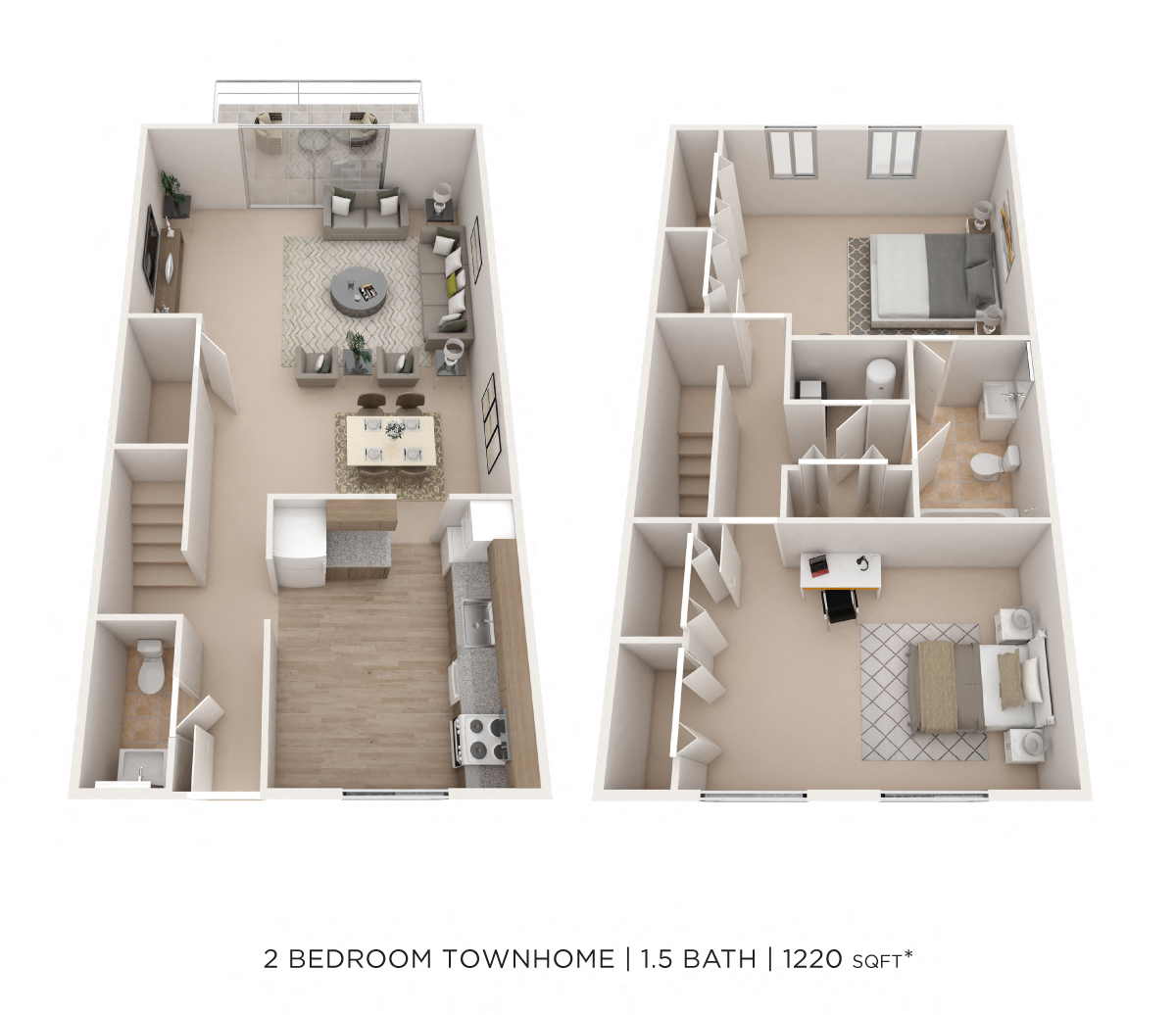 Two Bedroom 1.5 Bath - 1,220 sqft floor plan