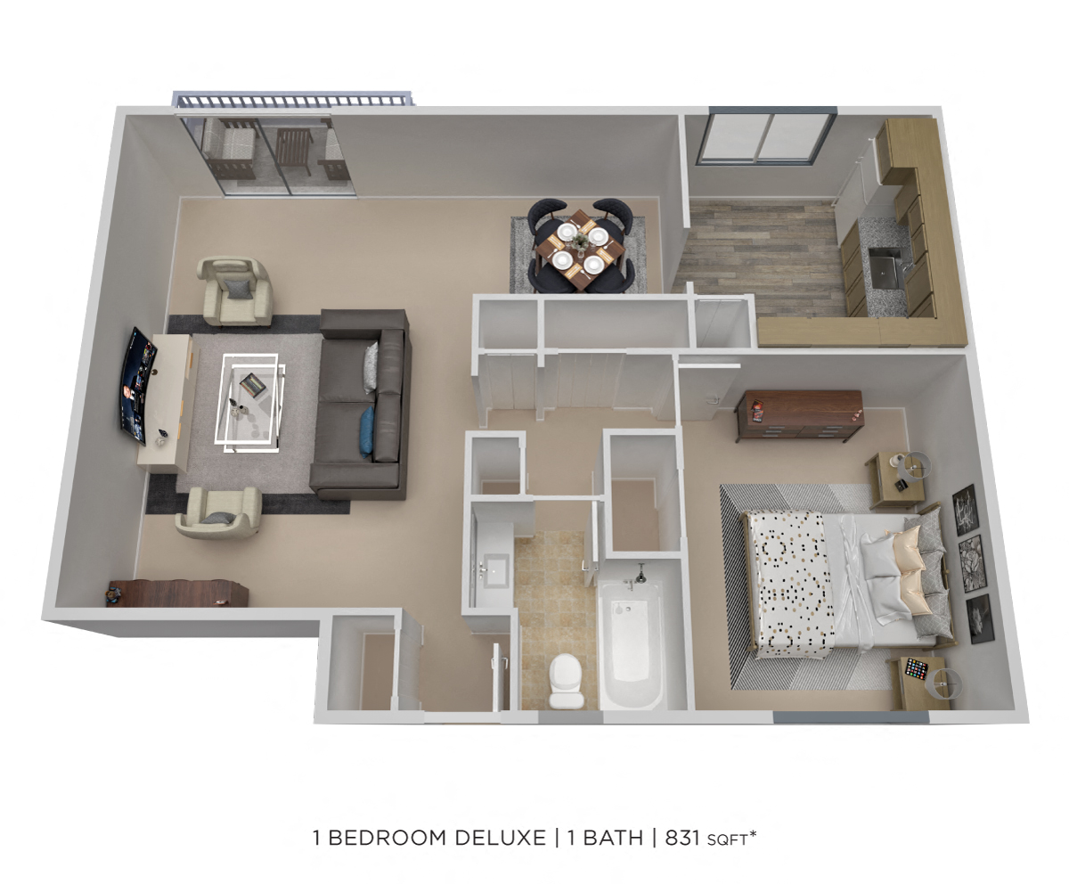 One Bedroom - 831 sqft floor plan