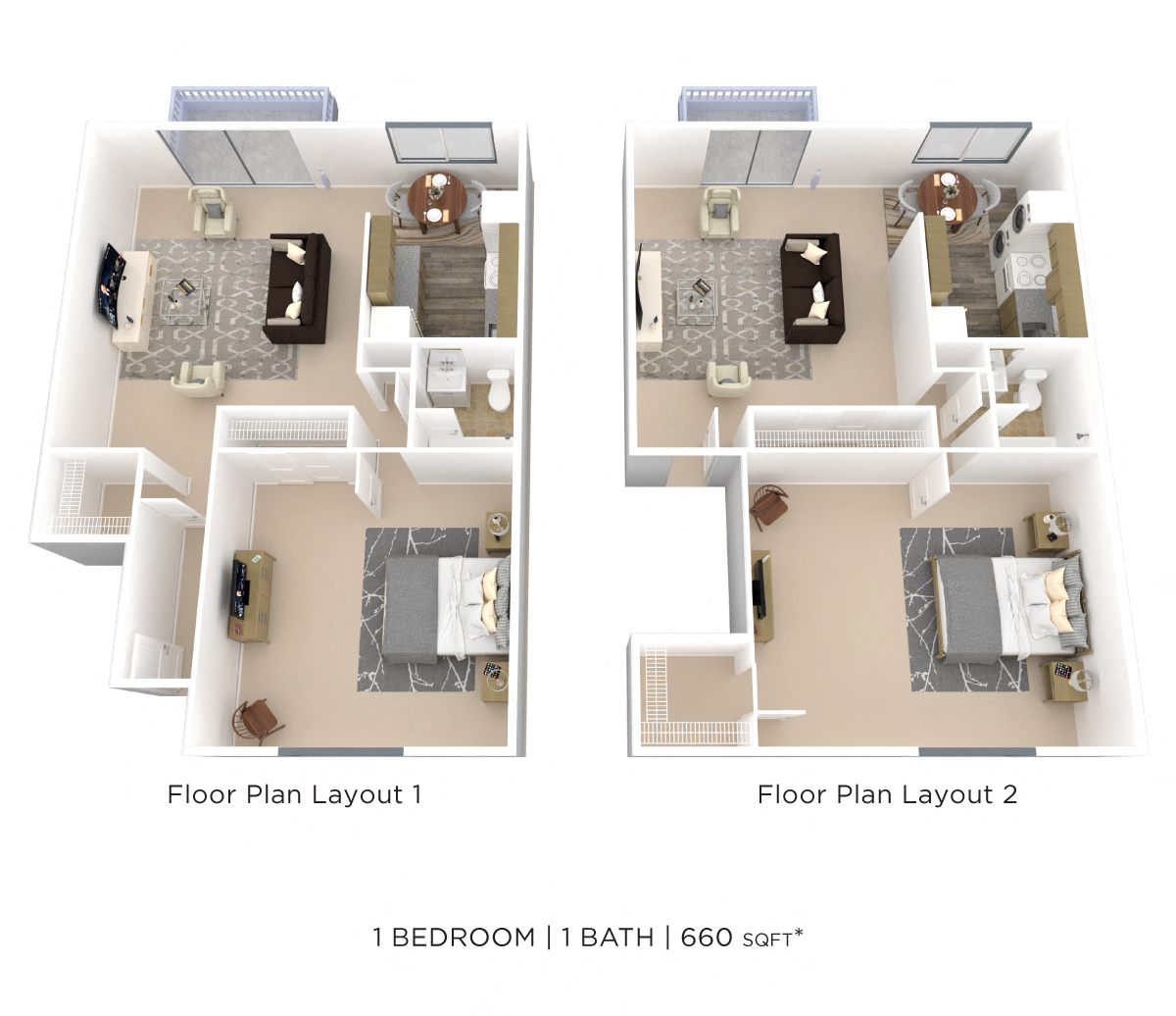 One Bedroom - 660 sqft floor plan
