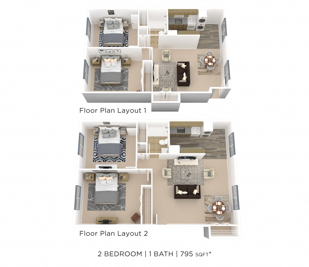 Two Bedroom - 795 sqft floor plan