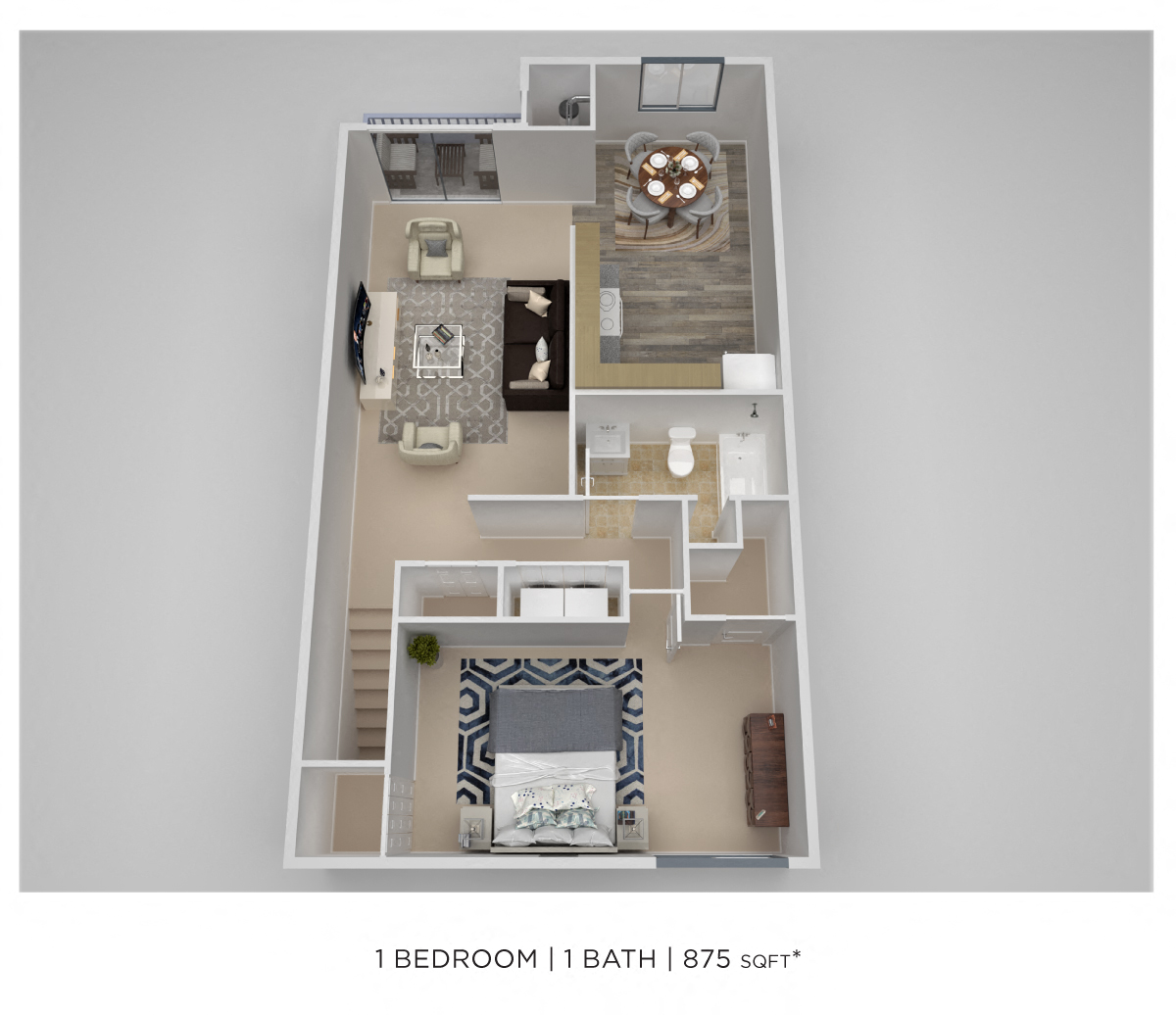 One Bedroom - 875 sqft floor plan
