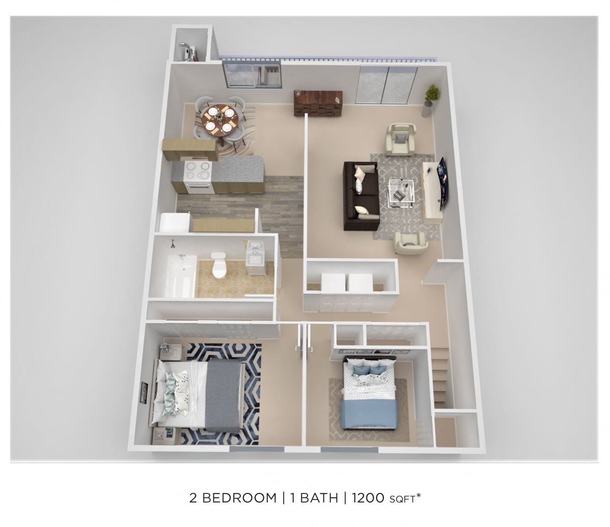 Two Bedroom- 1,200 sqft floor plan