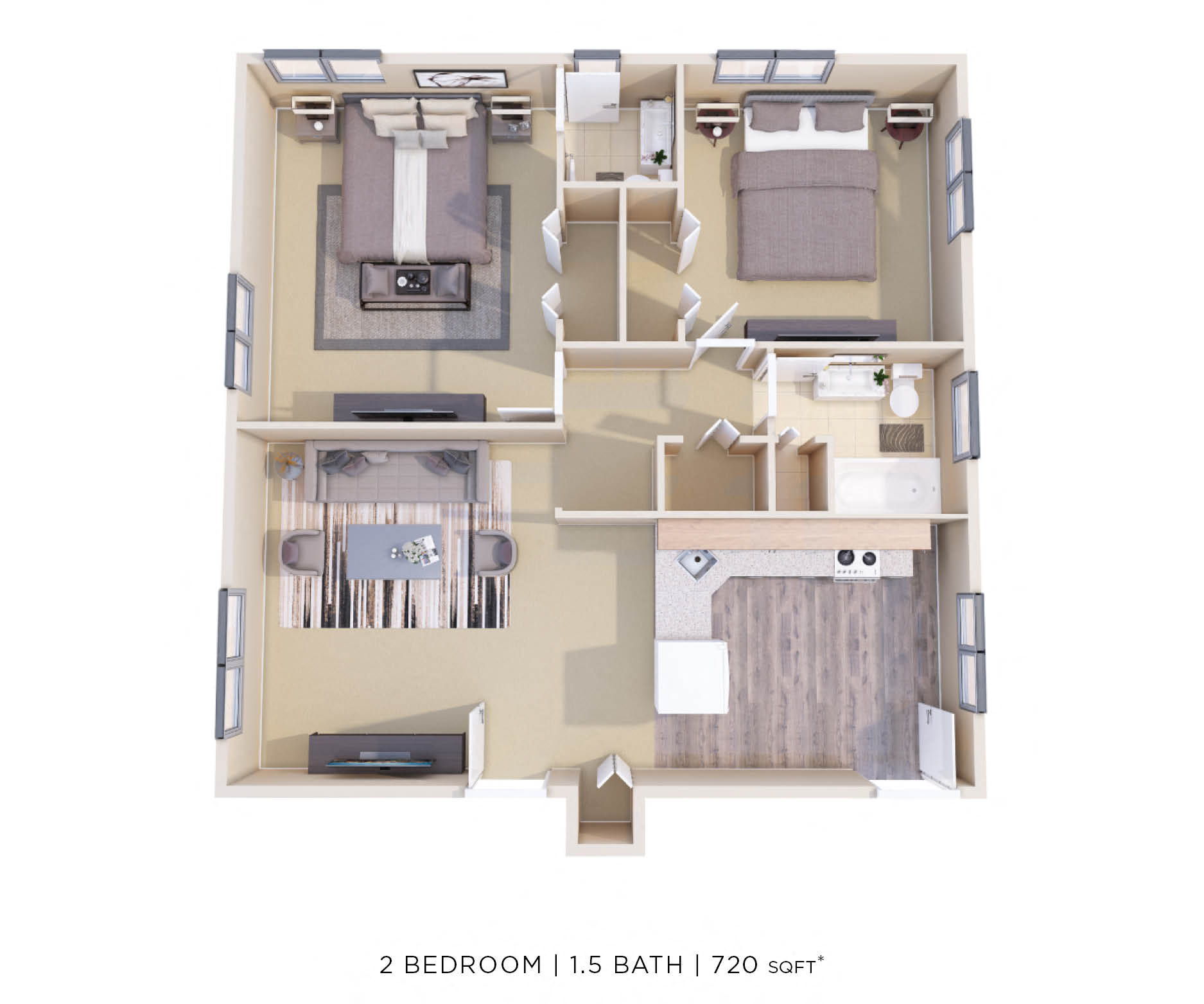 Two Bedroom 1.5 Bath - 720 sqft floor plan