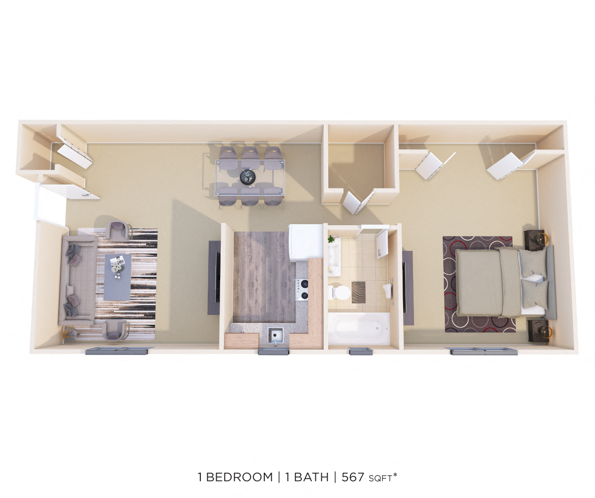 One Bedroom - 527 sqft floor plan