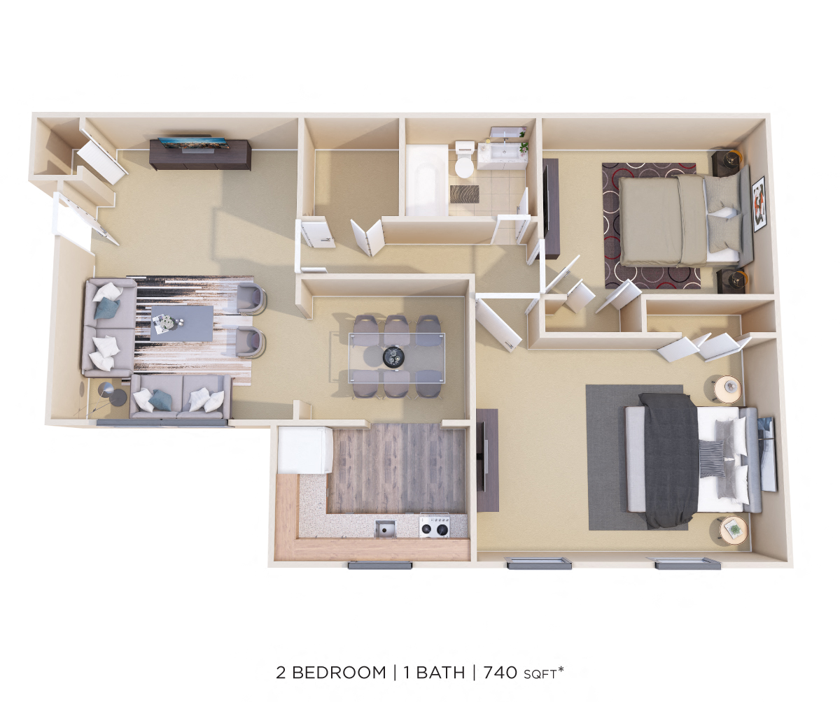 Two Bedroom - 740 sqft floor plan