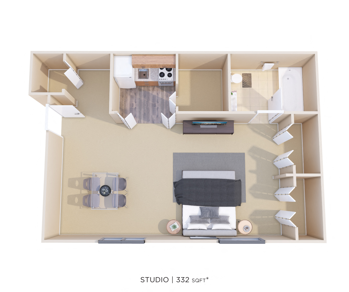 Studio - 322 sqft floor plan