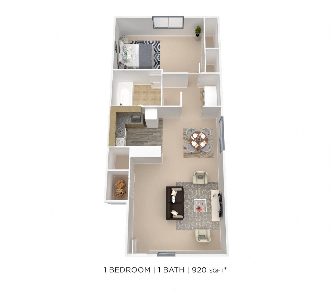 One Bedroom - 920 sqft floor plan