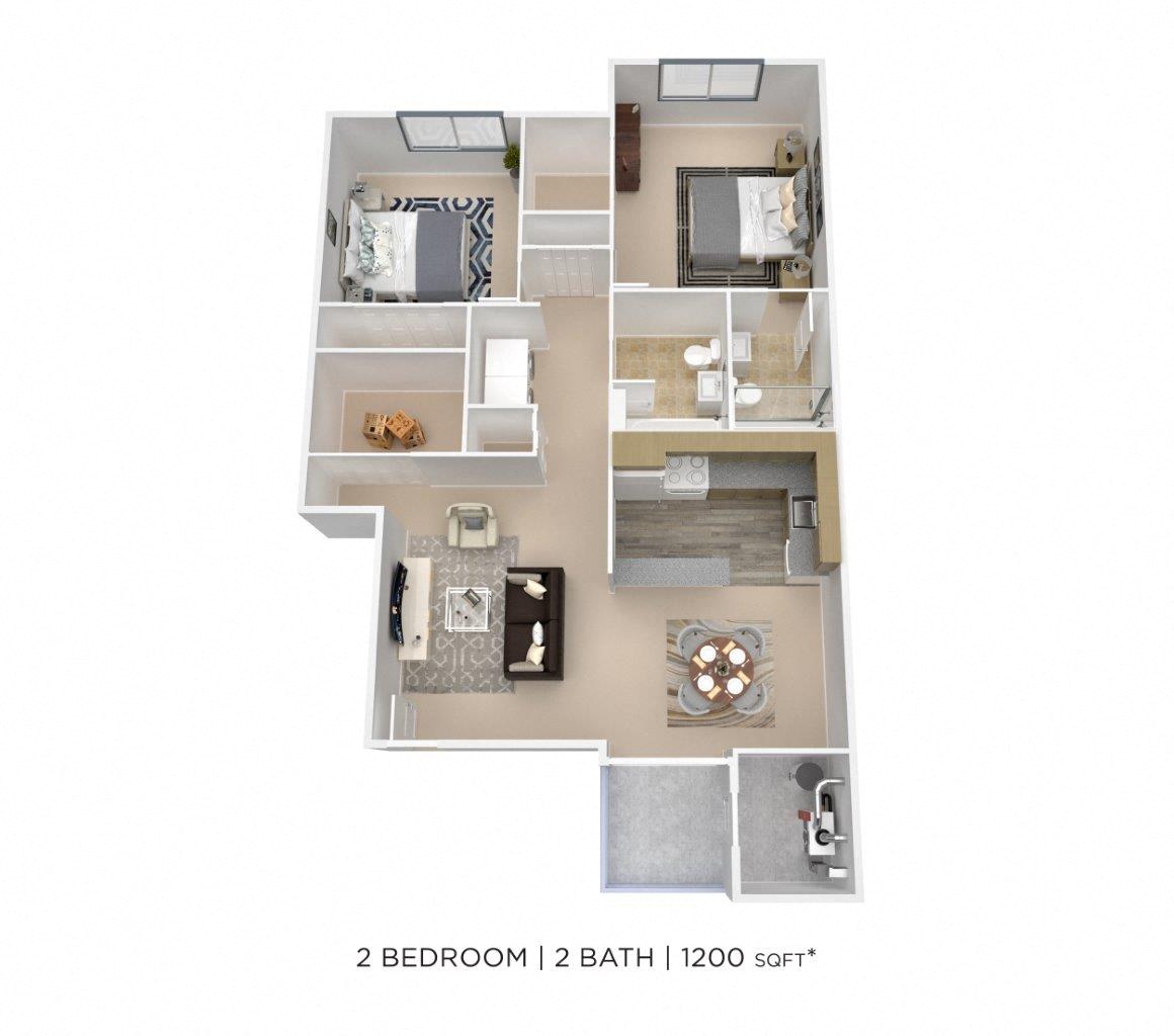 Two Bedroom 2 Bath - 1,200 sqft floor plan