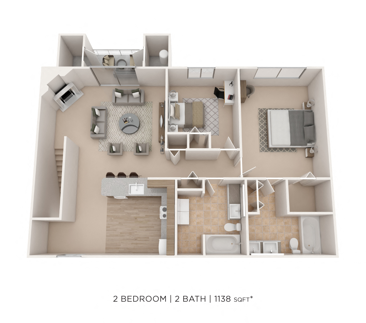Two Bedroom 2 Bath - 1,138 sqft floor plan