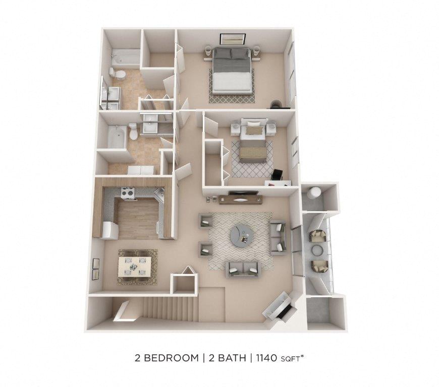 Two Bedroom 2 Bath - 1,140 sqft floor plan