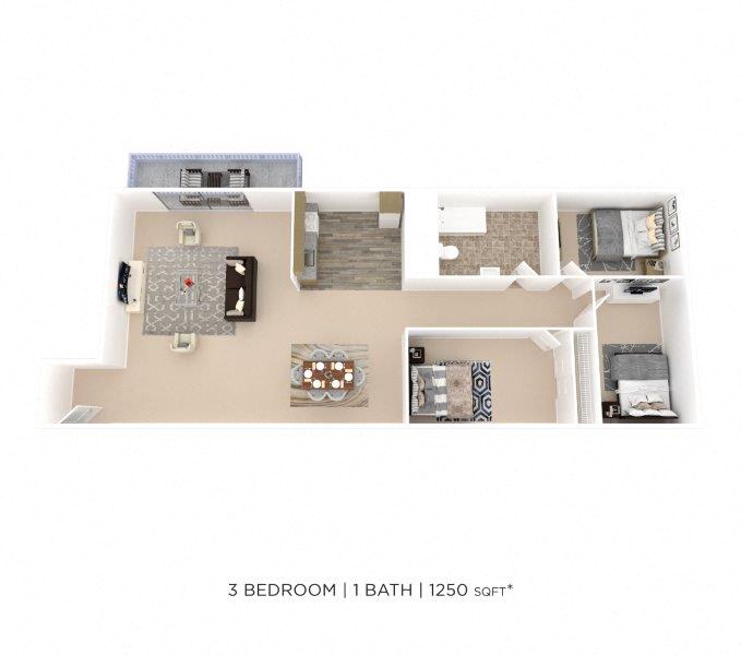 Three Bedroom 1.5 Bath floor plan