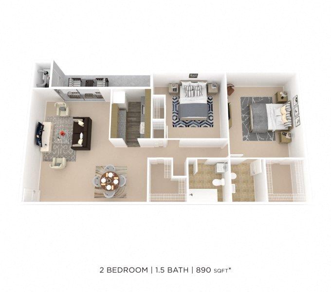 Two Bedroom 1.5 Bath floor plan