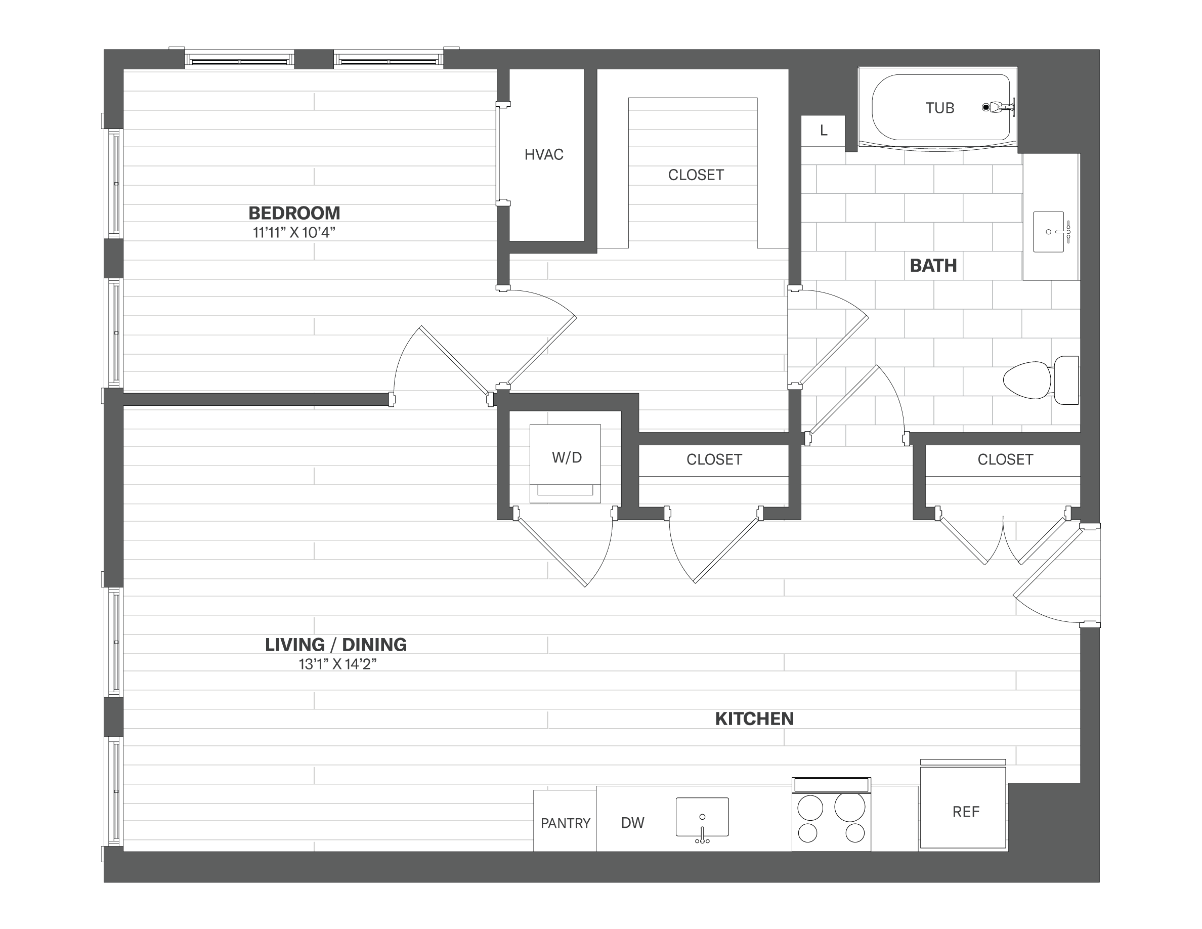 Floor Plan Image of 1 Bed/1 Bath-A11-B