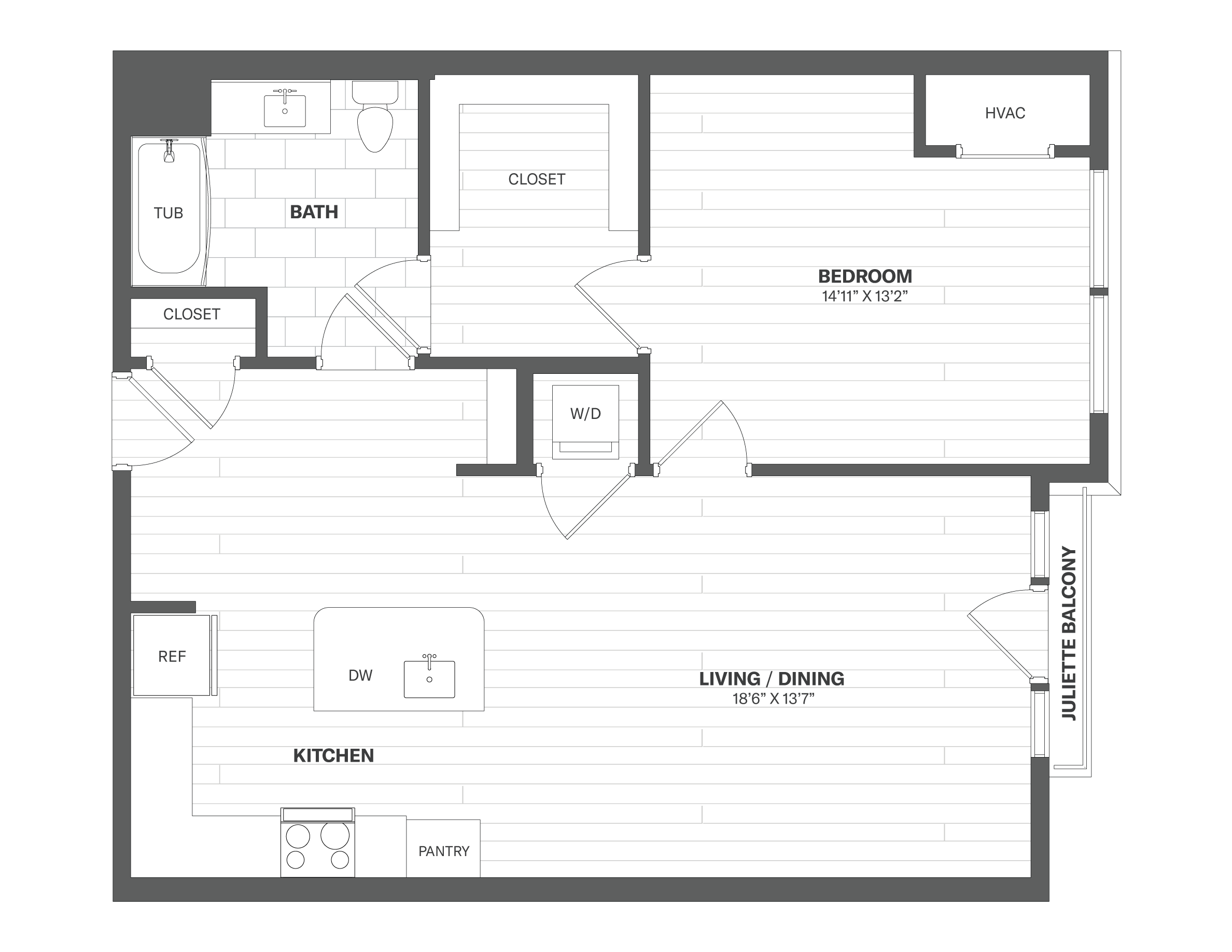 Floor Plan Image of 1 Bed/1 Bath-A13