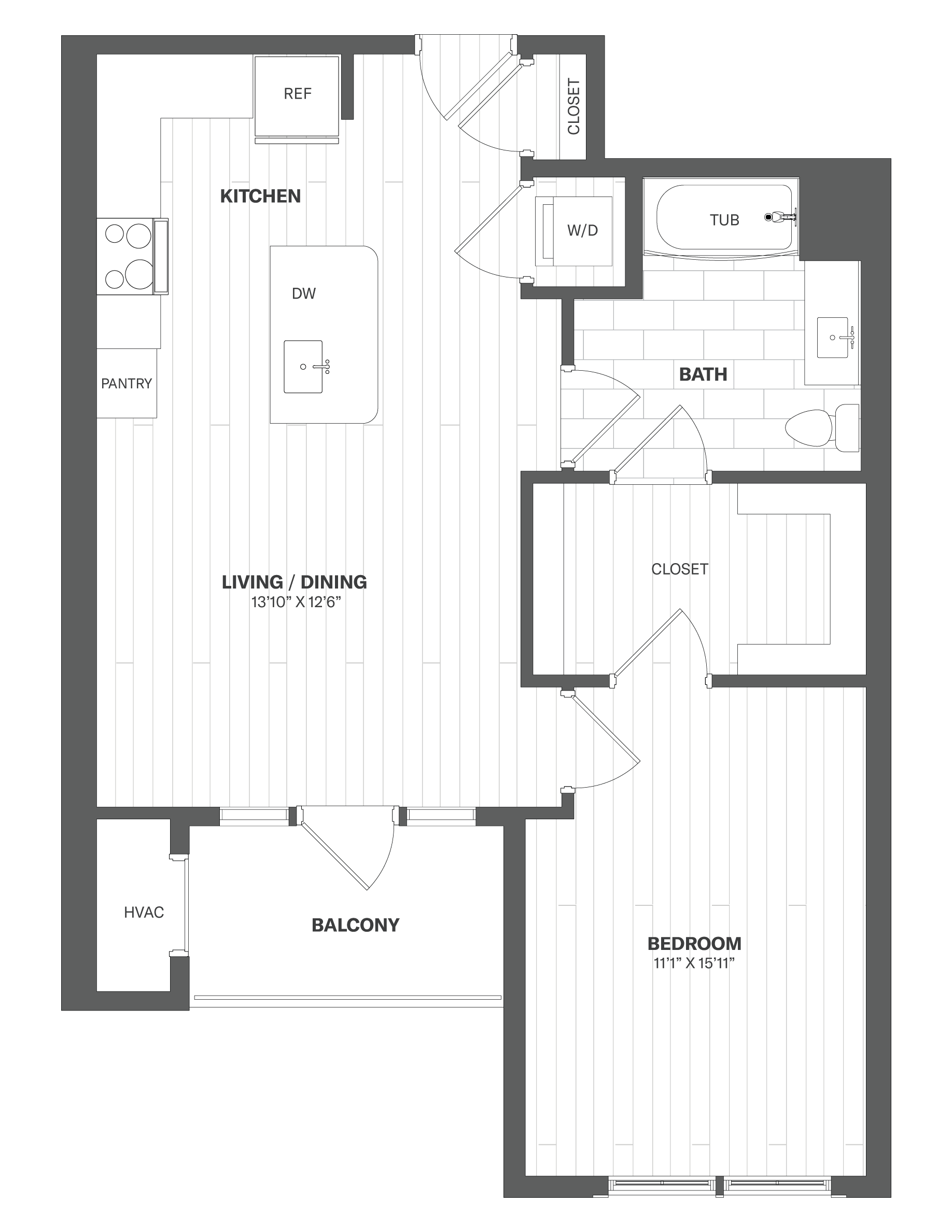 Floor Plan Image of 1 Bed/1 Bath-A6