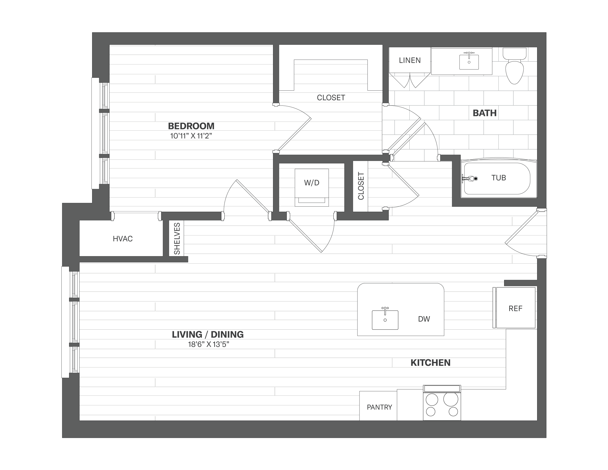 Floor Plan Image of 1 Bed/1 Bath-A8-G