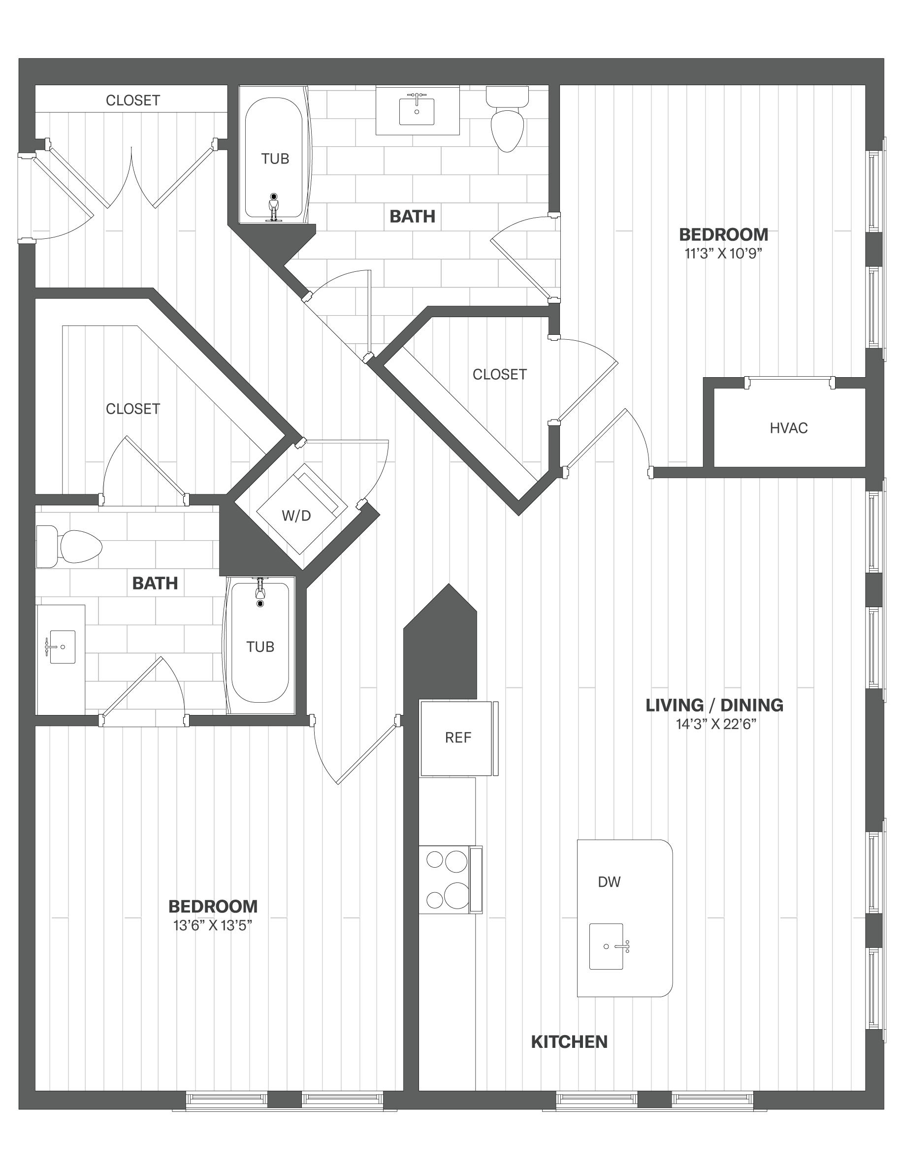 Floor Plan Image of 2 Bed/2 Bath-B6-A