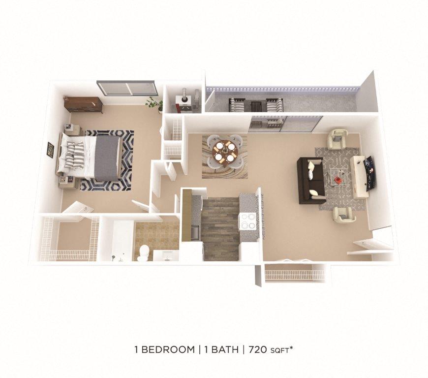 One Bedroom - 720 sqft floor plan