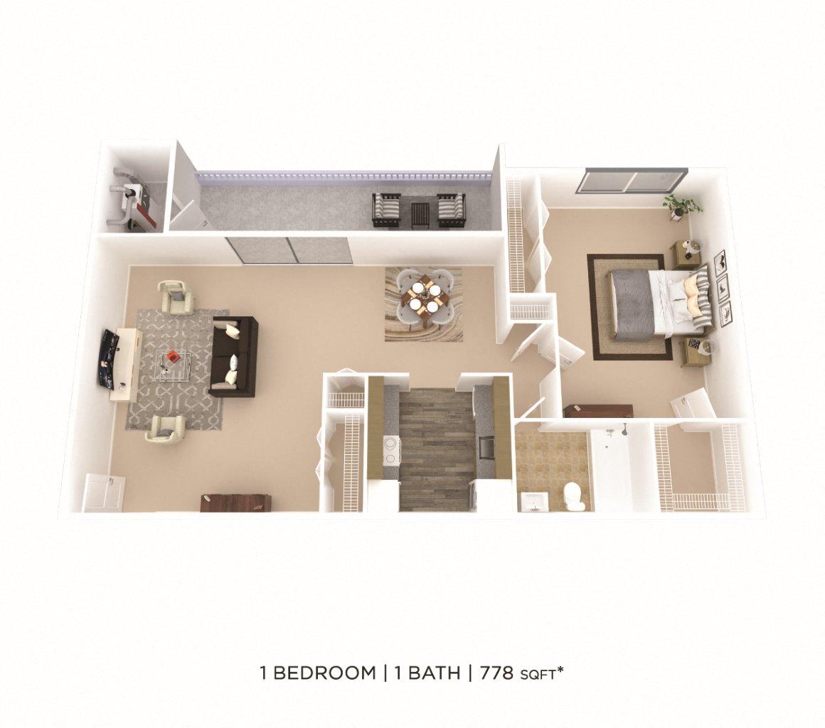 One Bedroom - 778 sqft floor plan