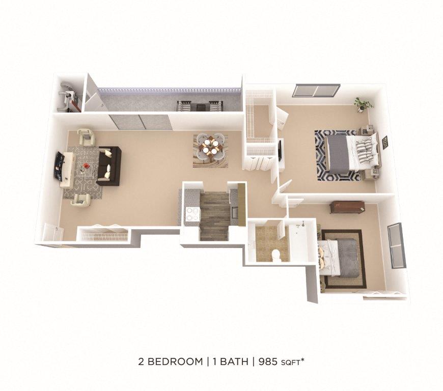 Two Bedroom - 985 sqft floor plan