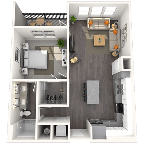 A2 1x1 814 SF floor plan