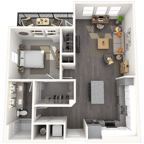 A3.1 1x1 861 SF floor plan