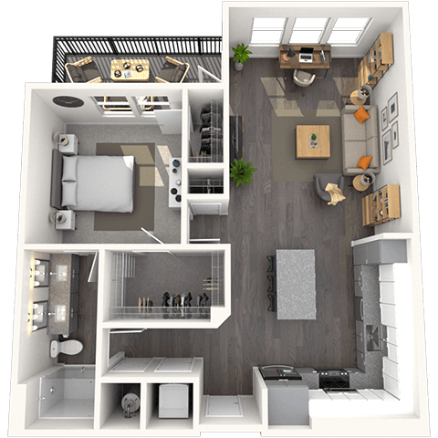 A3.3 1x1 876 SF floor plan