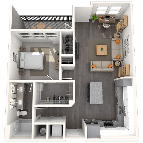 A3.6 1x1 872 SF floor plan