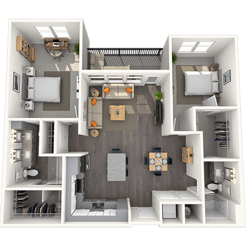 B1.5 2x2 1198 SF floor plan