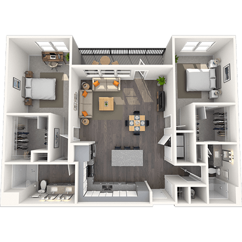 B3 2x2 1298 SF floor plan