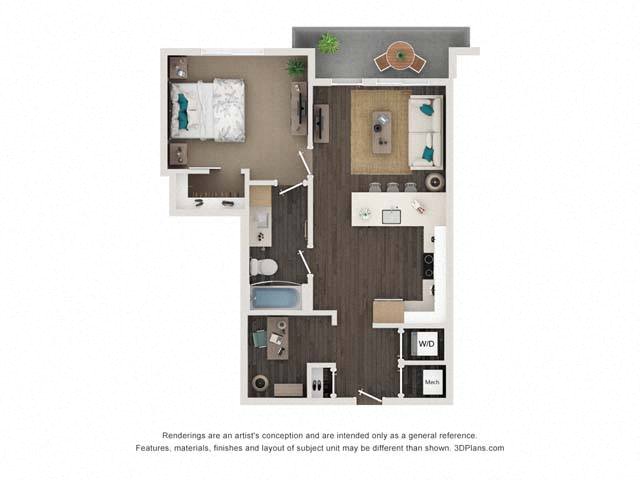 A1D 1x1 716 SF floor plan