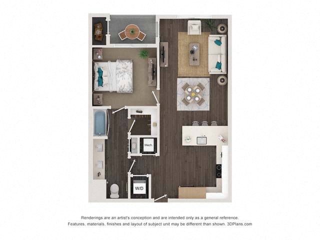 A2 1x1 761-769 SF floor plan