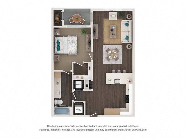A3 1x1 770 SF floor plan