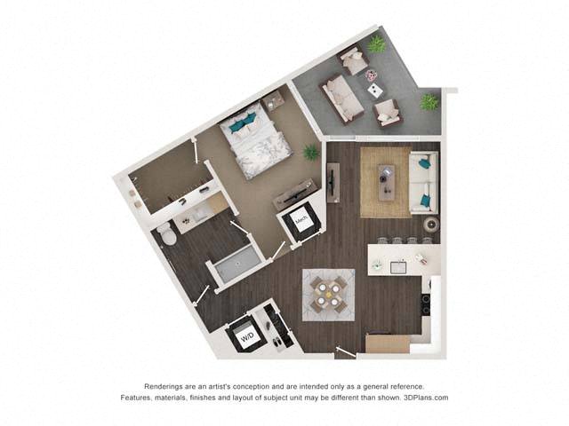 A5 1x1 807 SF floor plan