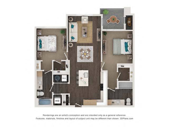 B1 2x2 1068-1073 SF floor plan