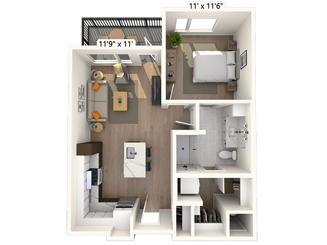 2A1.1 1x1 640 SF-FP floor plan
