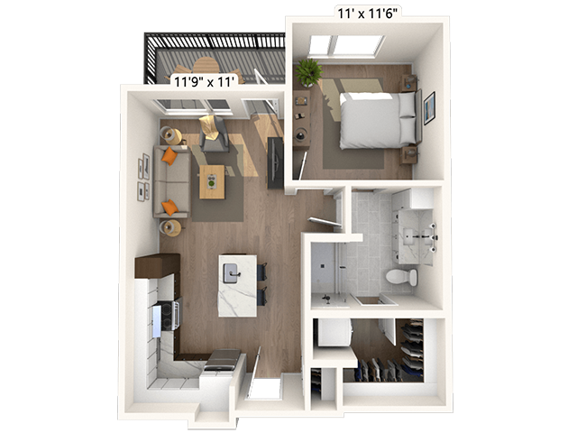 2A1.2 1x1 640 SF-FP floor plan