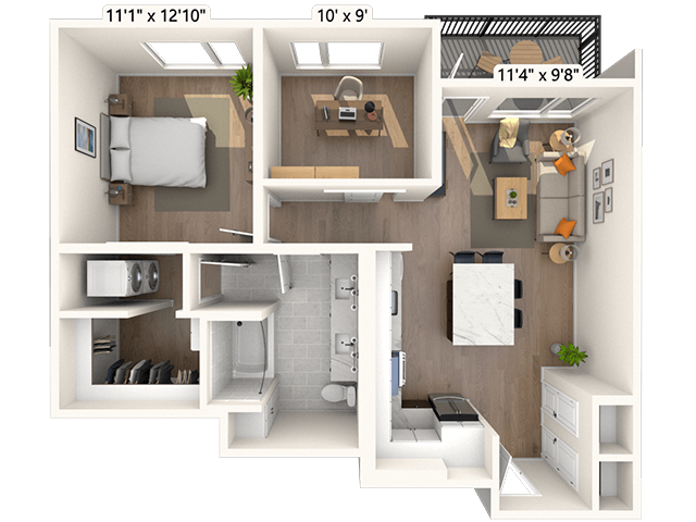 2A4 1x1 872 SF-FP floor plan