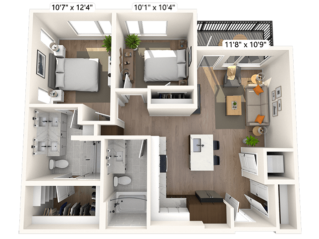 2B1.2 2x2 907 SF-FP floor plan