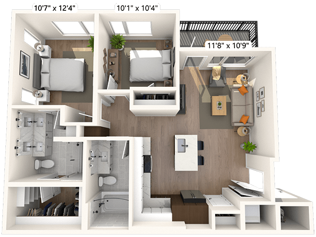 2B1.3 2x2 904 SF-FP floor plan