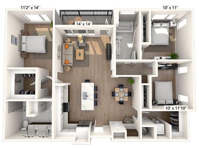 2C1 3x2 1386 SF-FP floor plan
