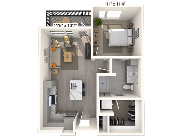 A1.3 1x1 651 SF floor plan