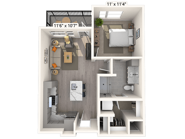 A1.1 1x1 639 SF floor plan