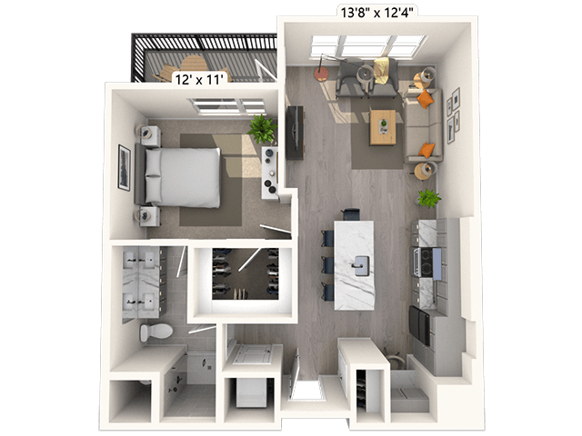 A2.2 1x1 723 SF floor plan