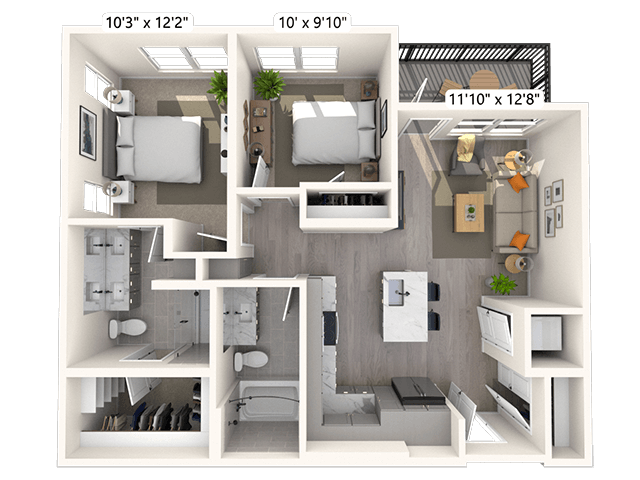 B1.2 2x2 906 SF floor plan