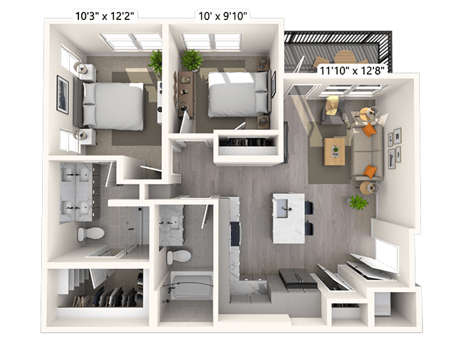 B1.3 2x2 903 SF floor plan