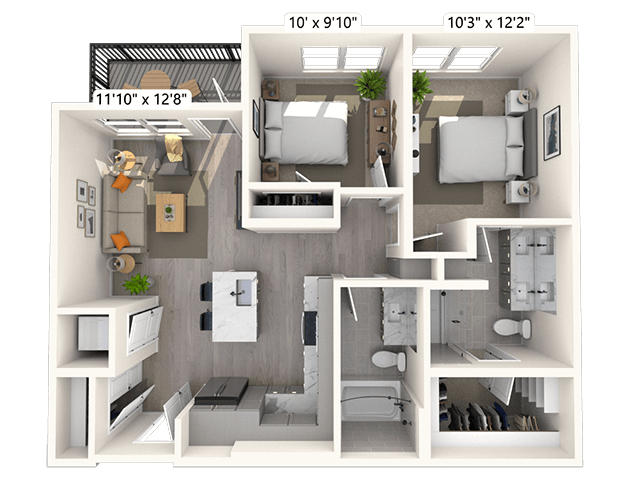 B1.1 2x2 906 SF floor plan